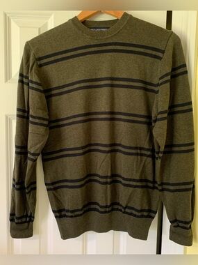 Crew 100%Cotton RoundtreeYorke Round Collar, Striped Sweater Green Brown, Navy
